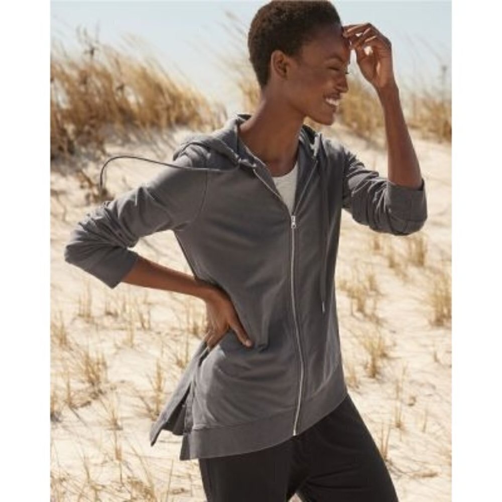 Garnet Hill Dark Gray Asymmetrical Hem Full Zip Hoodie M